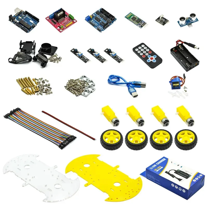 Двигатель отслеживания предотвращения, умный робот, комплект автомобильного шасси, кодировщик скорости, аккумулятор, ультразвуковой модуль 4WD для Arduino