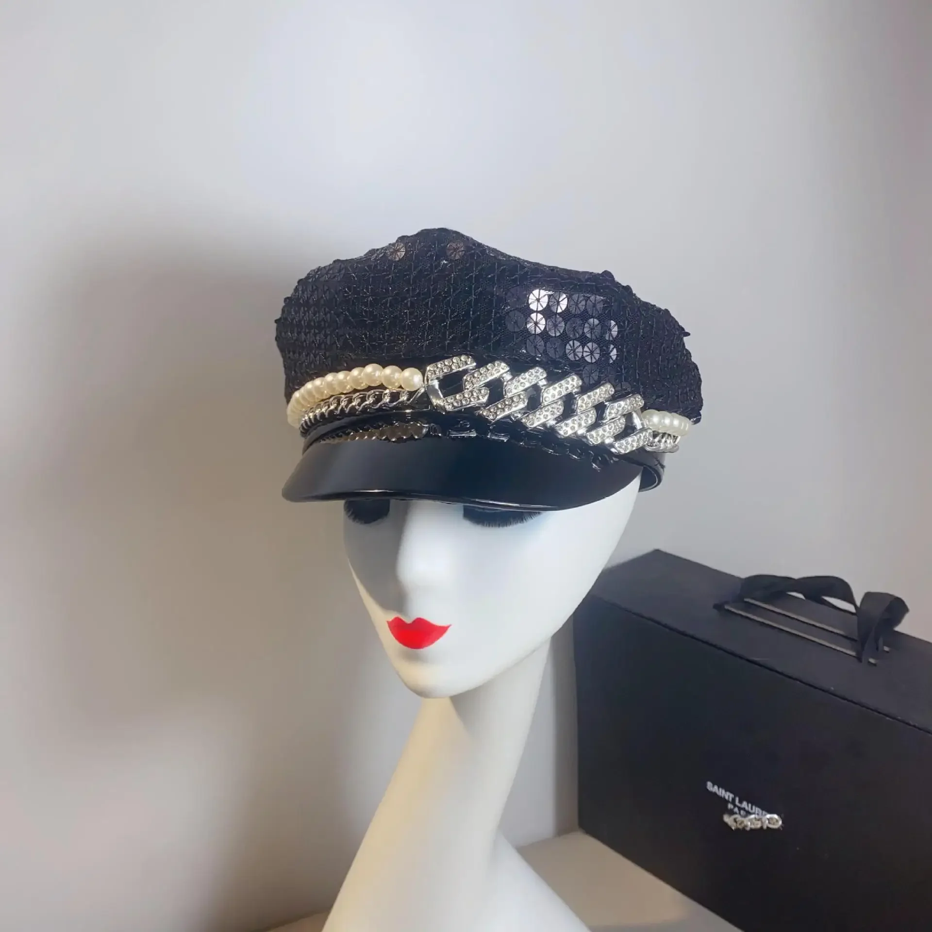 Military Hat for Adults with Shiny Pearl Diamond Buckle, Perfect for Fashionistas and Outdoor Enthusiasts Cap Premium Brand