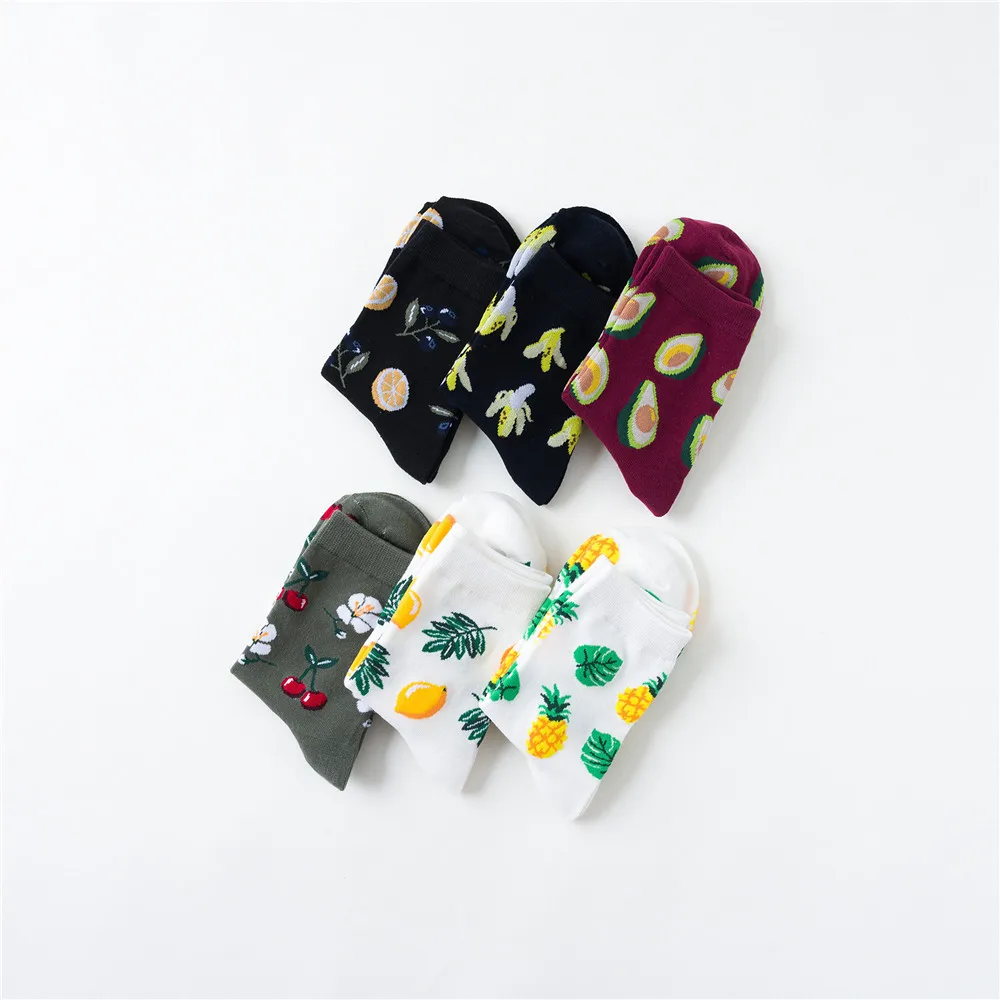 Korean fresh fruit socks lemon avocado pineapple cherry blueberry orange hazelnut banana Harajuku skateboarding socks