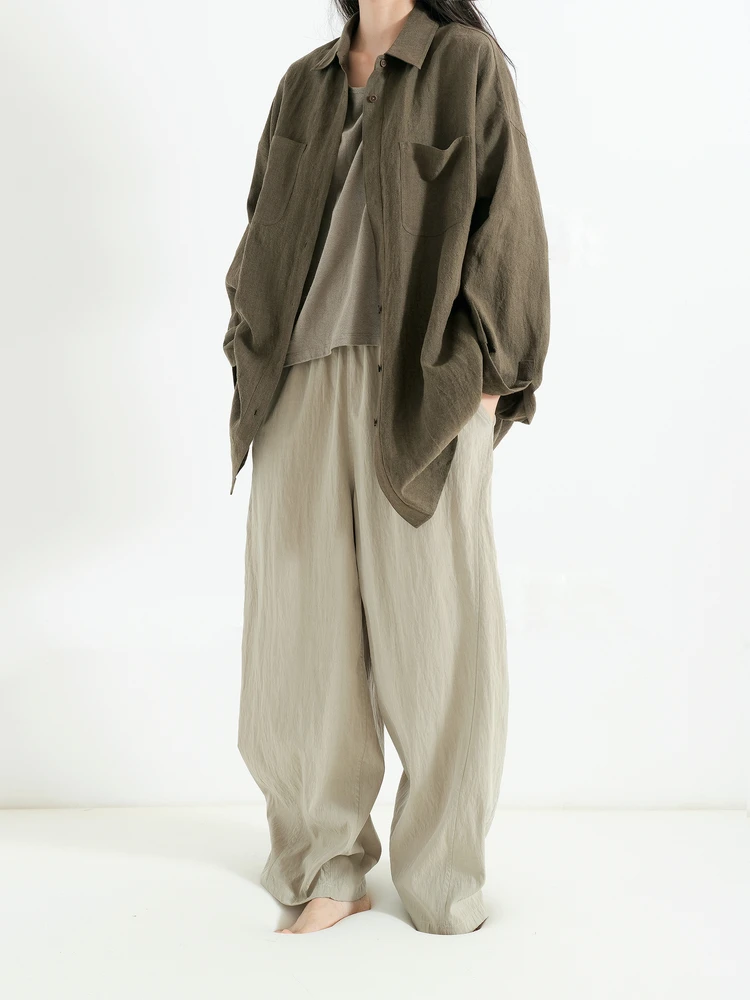 

Wang Youyou Loose Large Shape Eco-Hemp Sunscreen Windbreaker Shirt Mid-Length Outerwear Casual Style Long Sleeve Women's Shirt