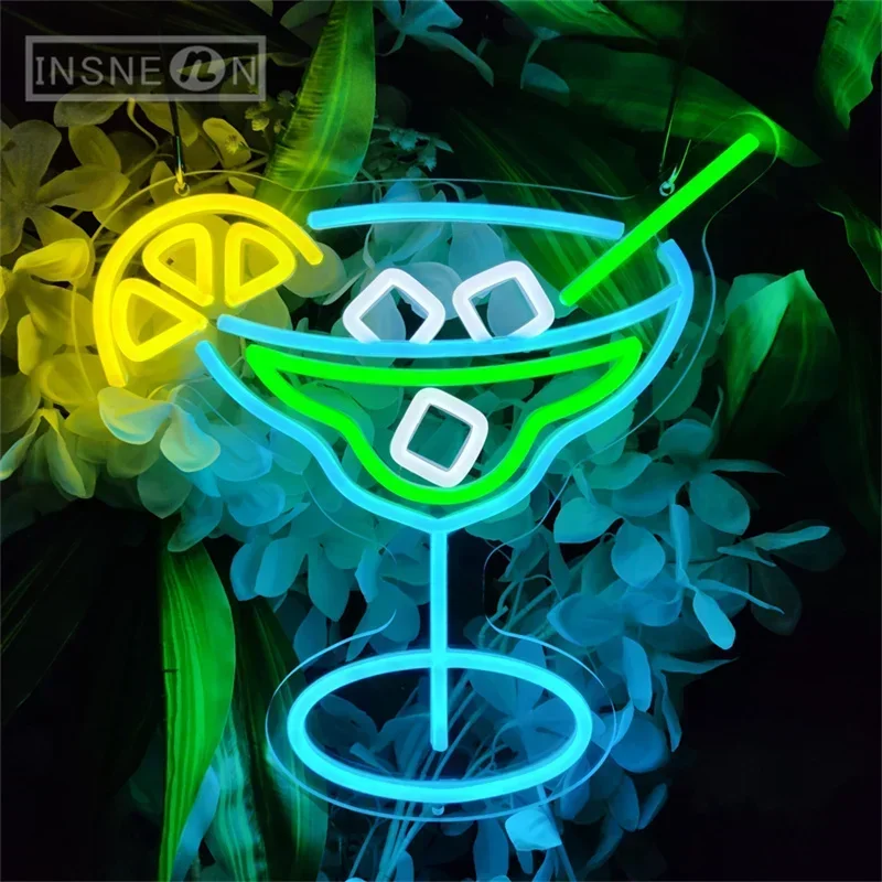 Cocktail Glass Neon Signs USB Acrylic LED Light For Bedroom Wall Decoration Bar Restaurant Nightclub Birthday Party Neon Signs