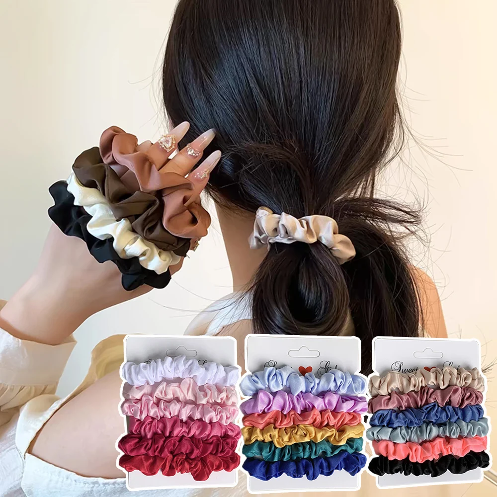 Simple DIY Hair Accessories 6Pcs/Set Ponytail Holder Hair Rope Silky Satin Hair Scrunchies Set Matte Small Intestine Hair Ring