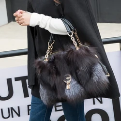 2023 Real Fur Women's Shoulder Bag Luxury Fluffy Fox Fur Crossbody Bag Korean Version Large Capacity Fur Handbag