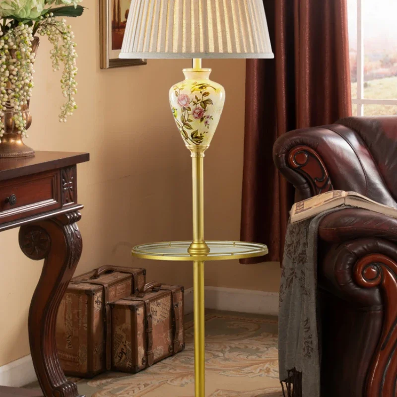 American ceramic all-copper floor lamp, living room villa, light luxury sofa, bedside bedroom, warm and luxurious