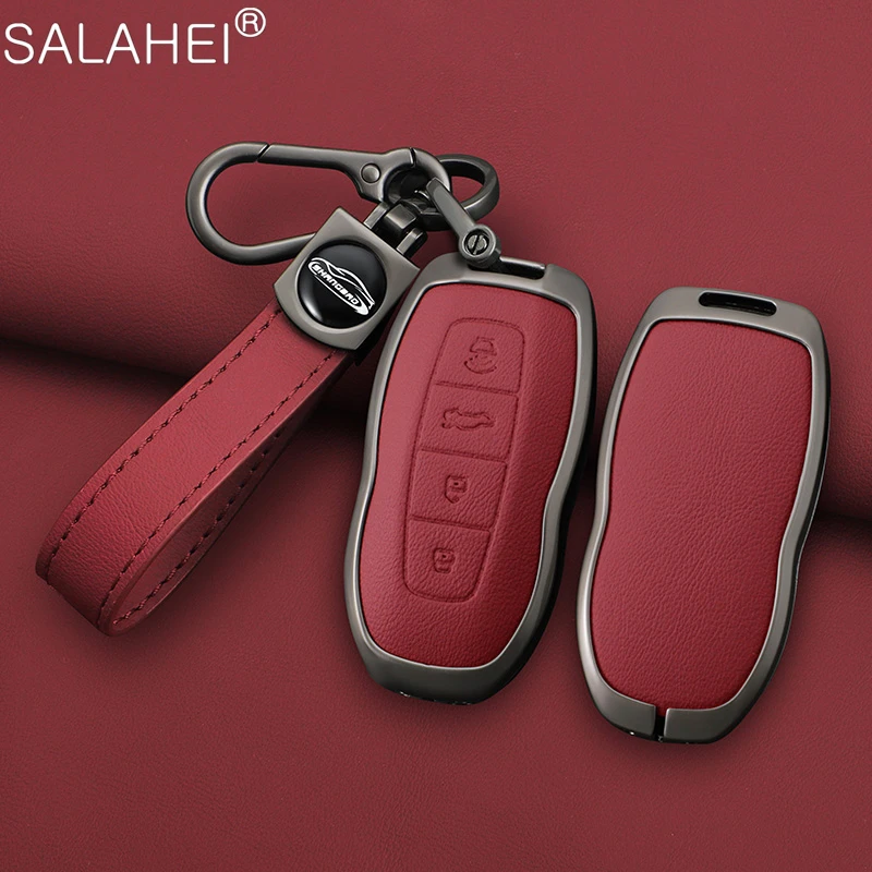 

Leather Car Remote Key Cover Fob Shell Protector Case Keychain For Ford Equator 2021 2022 2023 Sport EcoBoost Auto Accessories