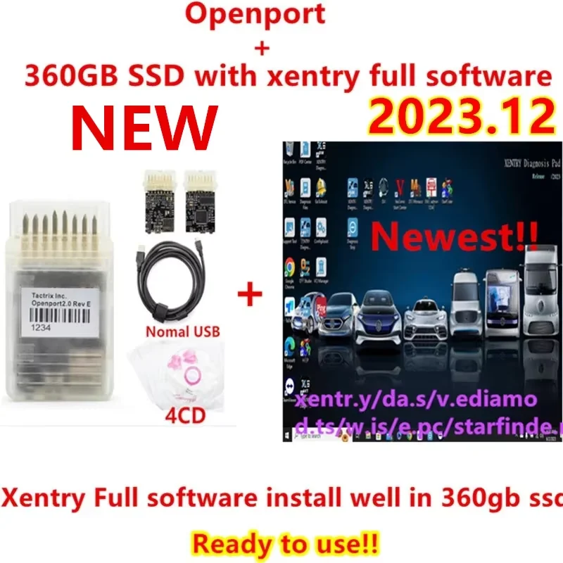 

Полное программное обеспечение xentry 2023.12 с SSD на 360 ГБ + Tactrix Openport 2.0, готовое к использованию программное обеспечение для диагностики xentry 2023.12, удаленная установка