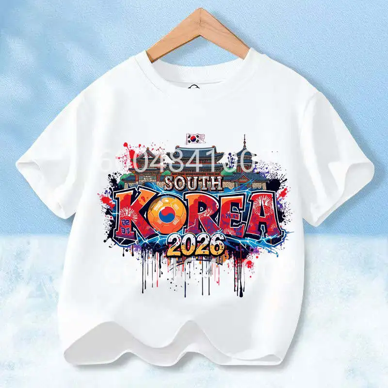 Korea Flag Retro Style Graphic Children Shirt Kid Boys Girls Summer Cotton Short Sleeve Little Soccer Fan Casual Daily Wear - view 4