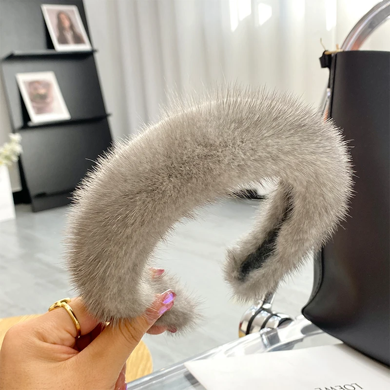 Women Luxury winter 100% Real Mink Fur Headbands 2022 Hot Sale High Quality Real Fur Hair Band Lady Fashion Hair Hoop Furry Gift