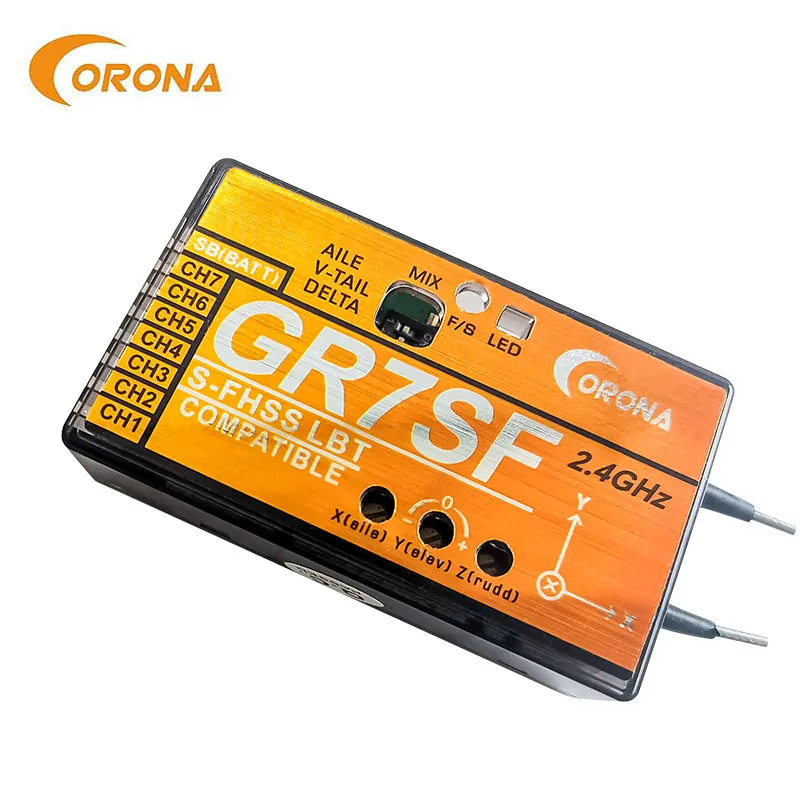 CORONA 2.4G 7CH GR7SF S-FHSS Compatible Receiver With Gyro Transmitter T6J T8J 10J T14SG 16SZ For FPV Airplane