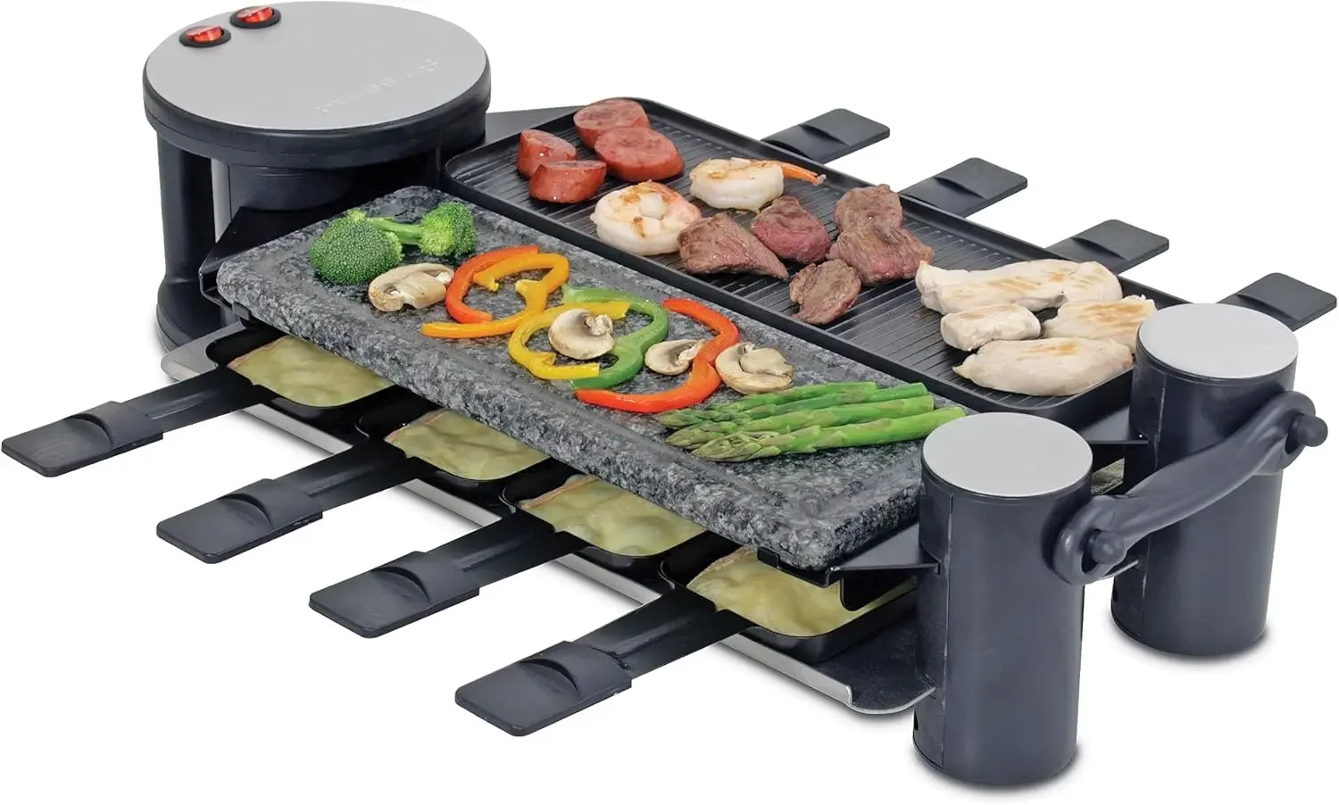 Raclette Party Grill with Granite Stone and Cast Aluminum Non Stick Grill Plate, Black