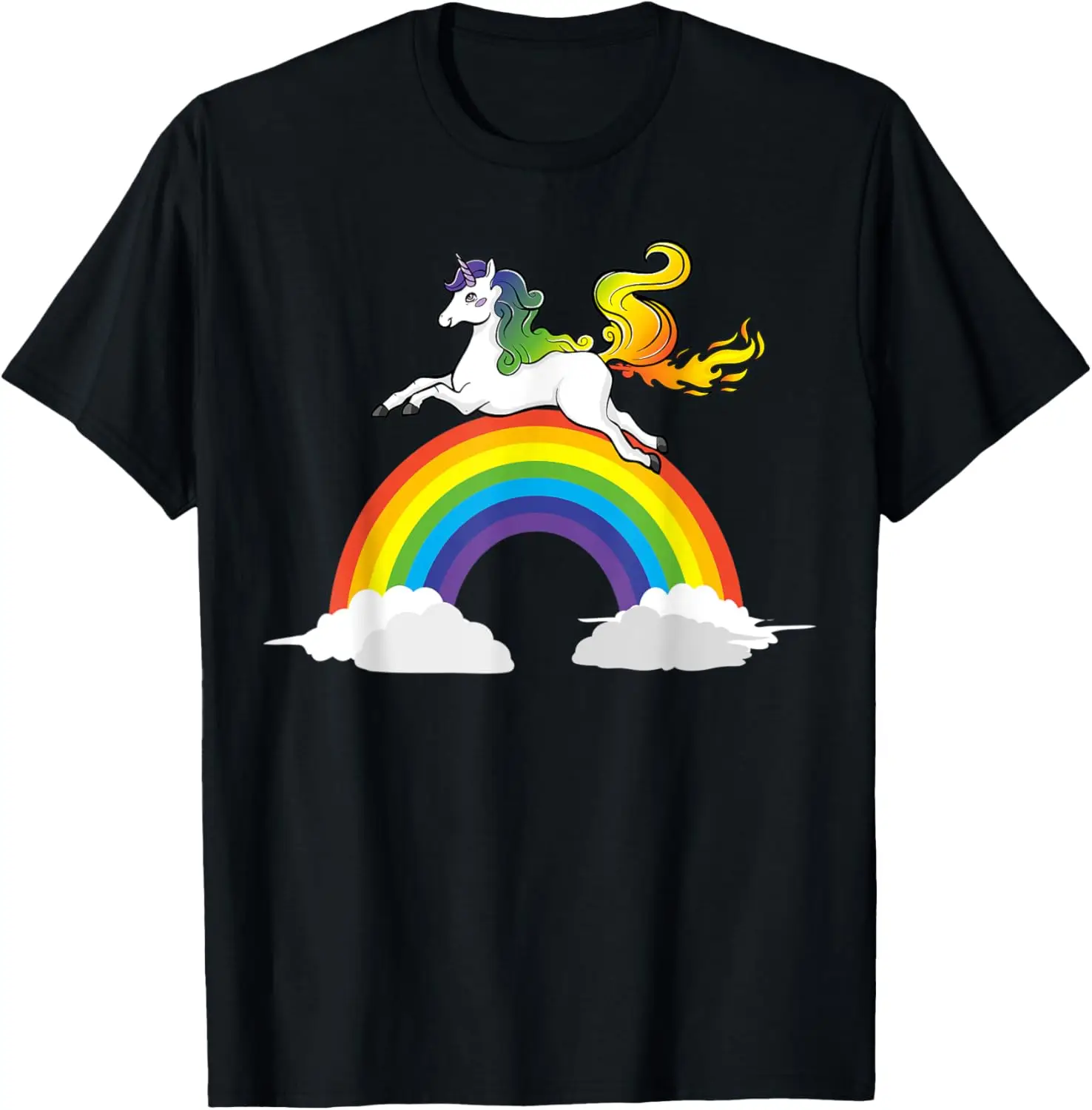 Flaming Farting unicorn over the rainbow T-Shirt