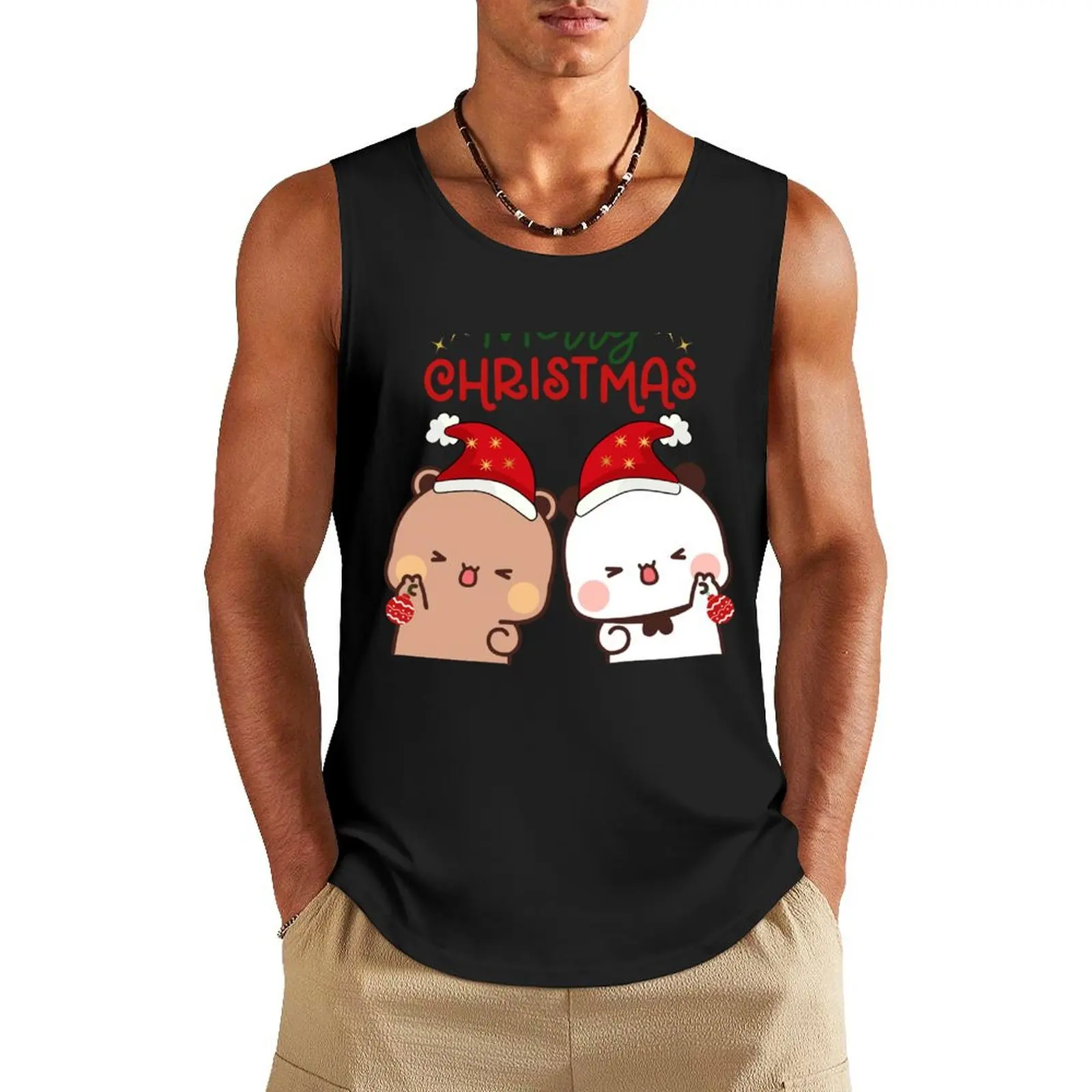 

Merry Christmas from DuDu Bear and BuBu Panda Tank Top sports suits men clothing Men's sports t-shirt bodybuilding men