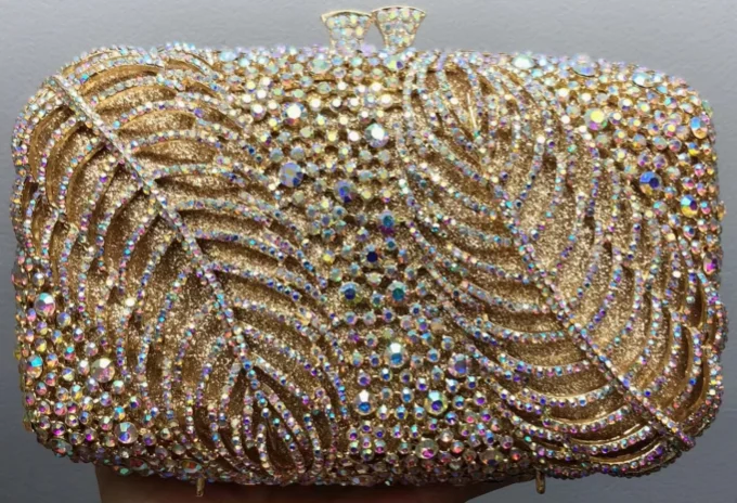 Hot Selling Diamond Inlaid Leaf Rhinestone Luxury Crystal Wedding Birthday Evening Bag