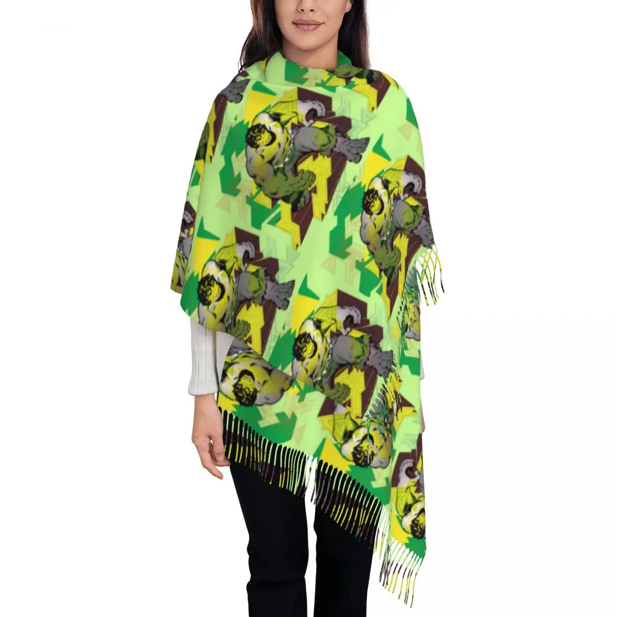 Custom Lady Long Hulk Abstract Scarves Women Winter Fall Soft Warm Tassel Shawl Wrap Scarf