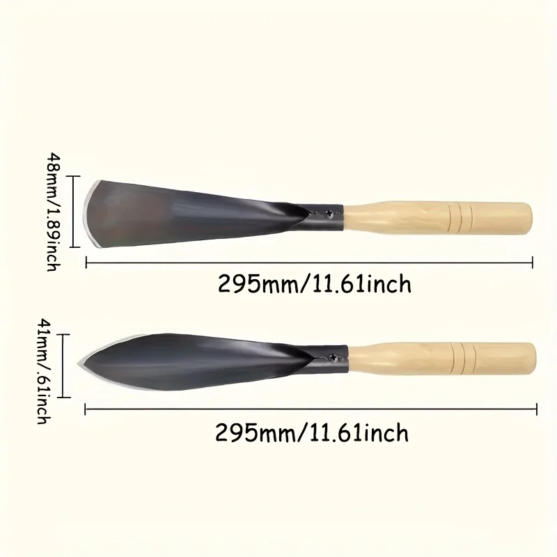 2 قطعة معاول البستنة المعدنية بمقبض خشبي أدوات تخفيف التربة المتينة متعددة الاستخدام للحفر والزراعة وإزالة الأعشاب الضارة