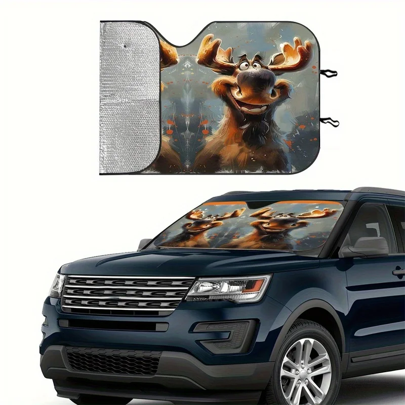 1Pcs Playful Moose Car Windshield Sun Shade, Vibrant Design, Easy Installation