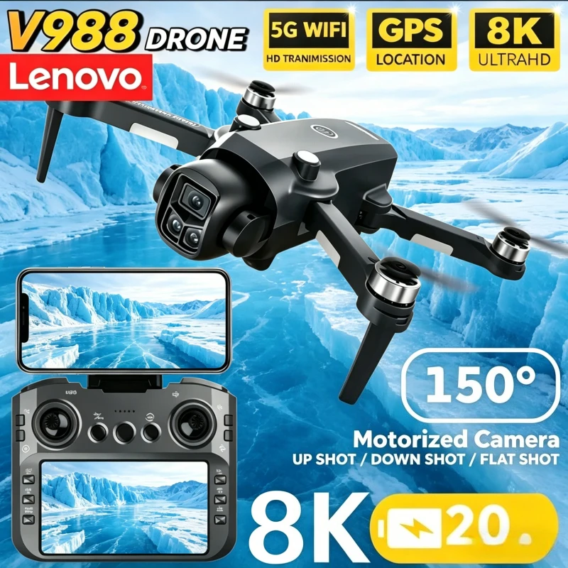 

Lenovo V988 5G WIFI FPV Remote control with large screen,Lenovo V988 Foldable RC Dron Quadcopter, Professional 8K HD Dual Camera