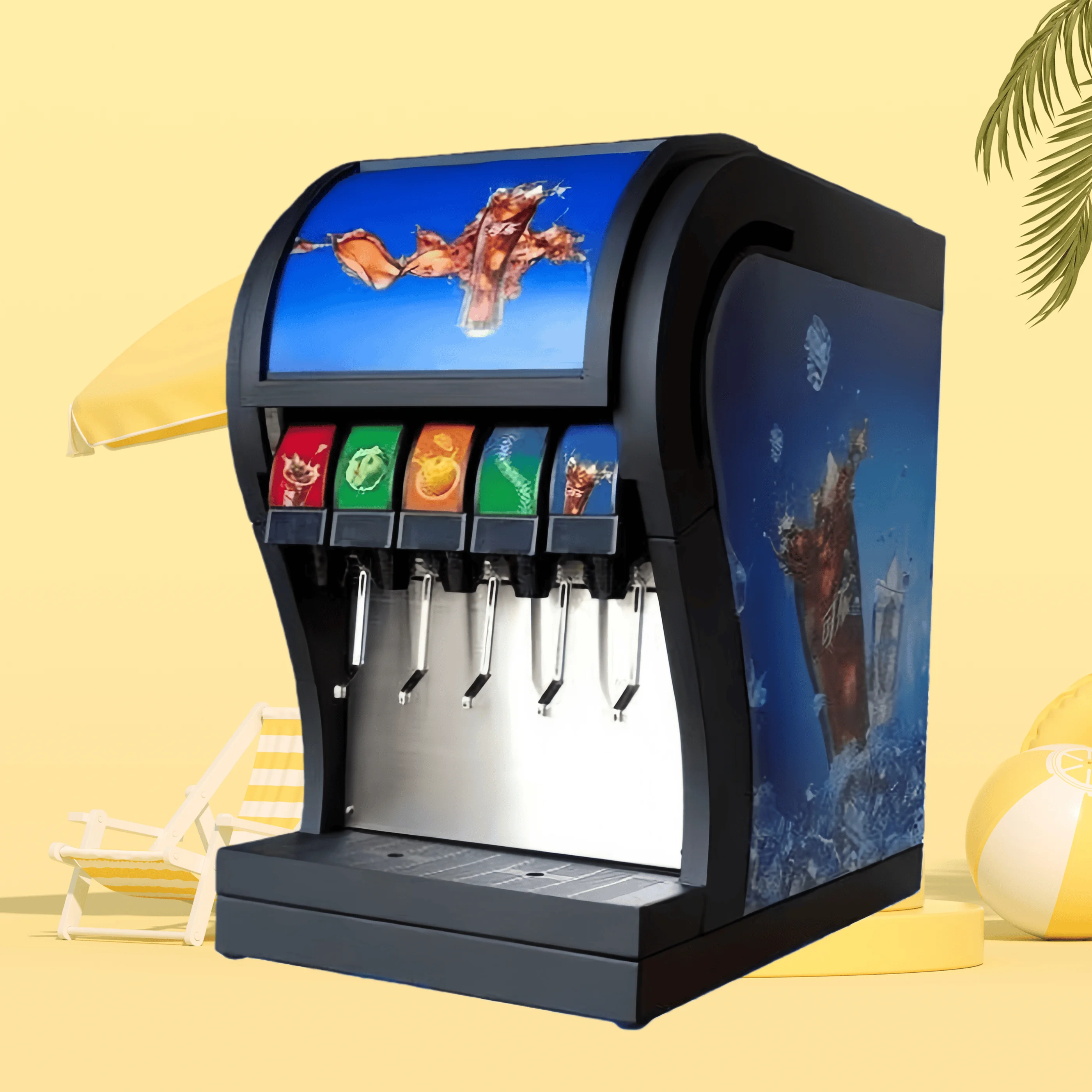 

Commercial Grade Plastic & Stainless Steel Carbonated Beverage Dispenser Soda Fountain Machine with Cooling System and 3-5 Taps