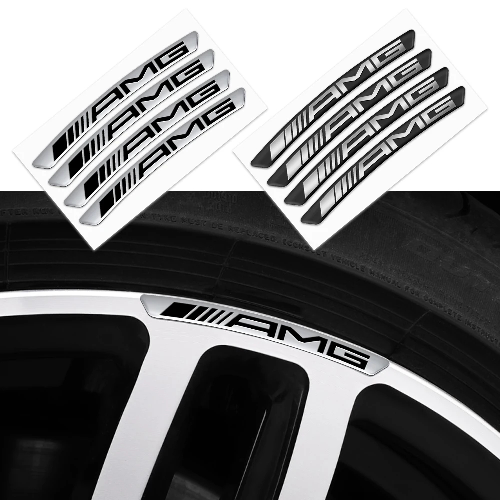 4Pcs 3D Aluminum Car Wheels Rims Stickers Auto Accessories For Mercedes benz A B R G Class AMG GLK GLA GLB W204 W251 W176