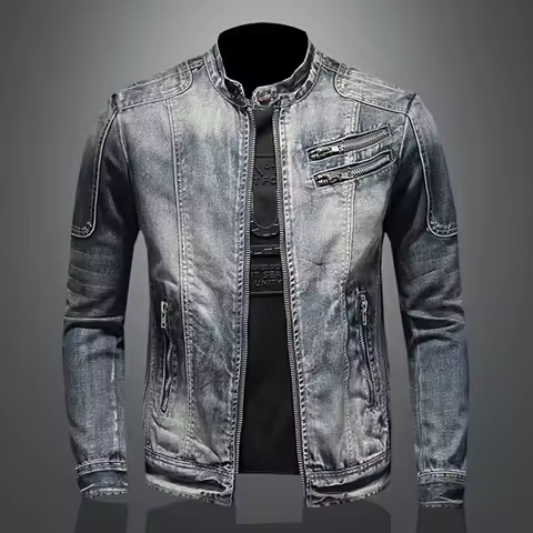 Chaqueta vaquera Vintage con cremallera, prendas de vestir ajustadas de algodón, cortavientos informal a la moda para hombre, ropa masculina, chaqueta de invierno para hombre