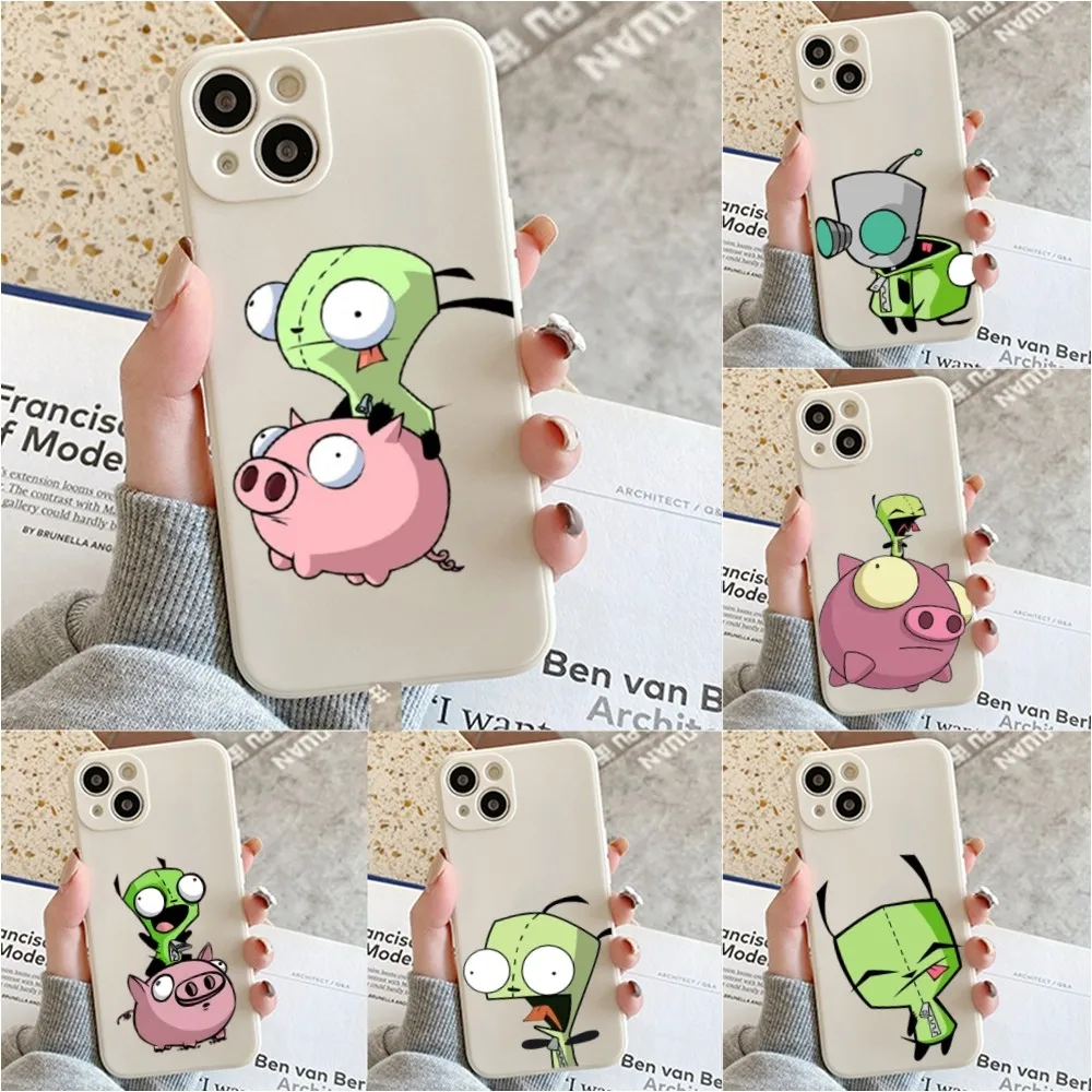 Cute Caroon I-invader Z-zim Phone Case For Iphone 11 13 14 Pro Max X Xr Xs Max Se2020 12mini White Cover Case