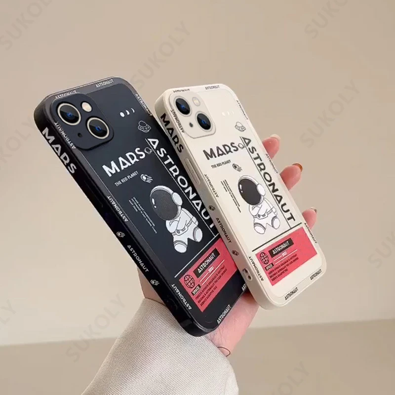 Mars-Astronauten-Druckhülle für iPhone 17e 18 17 16 15 Pro Max 14 13 Pro Max 16e Stoßfeste Silikon-Soft-TPU-Handyhülle Funda – Detail 2