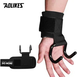 AOLIKES 1 Pair Weight Lifting Hook Hand Bar Wrist Straps Glove Weightlifting Strength Training Gym Fitness Hook Support Lift