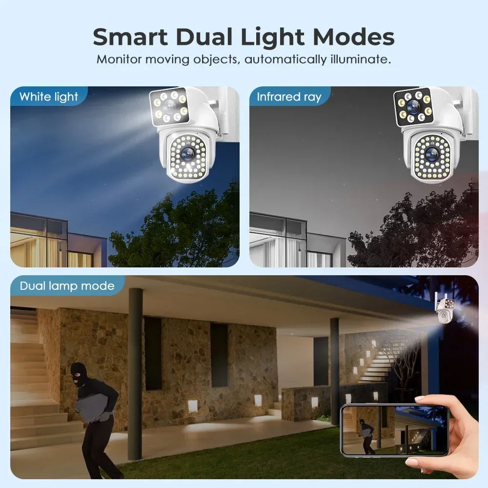 8MP 4K PTZ Wifi Camera Dual Lens  Dual Screen with Ai Human Detect Auto Tracking Wireless Outdoor Security Surveillance CCTV Cam