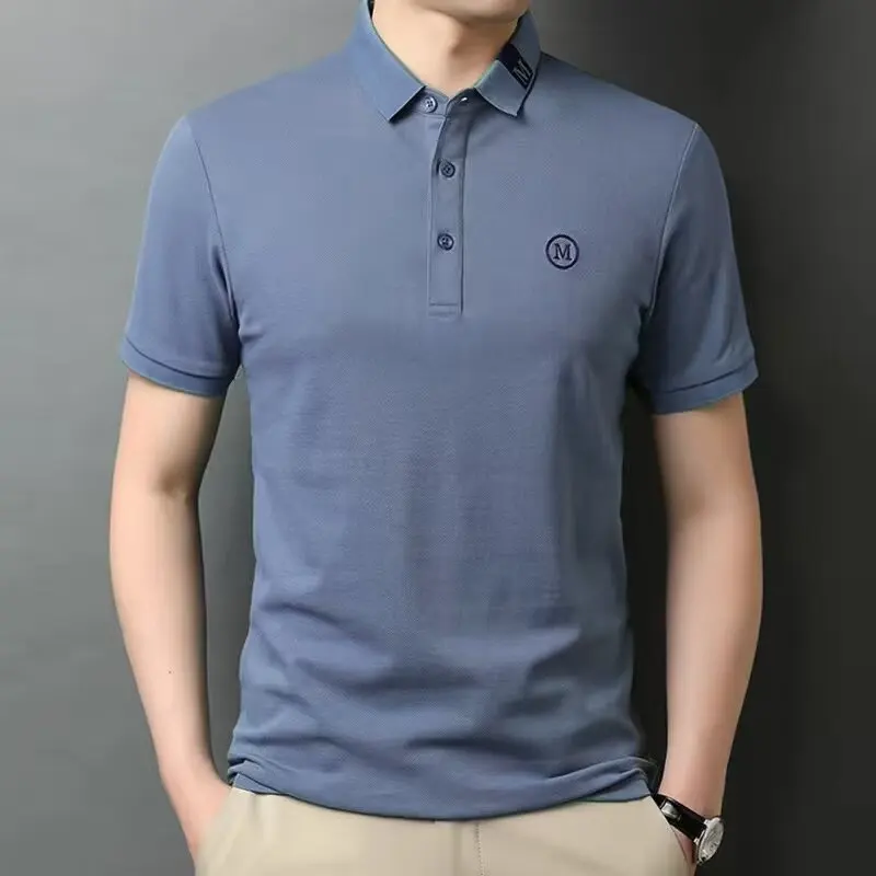 

2025 European and American trendy fashion polo shirt men's summer plus size ice silk business casual short sleeved t-shirt