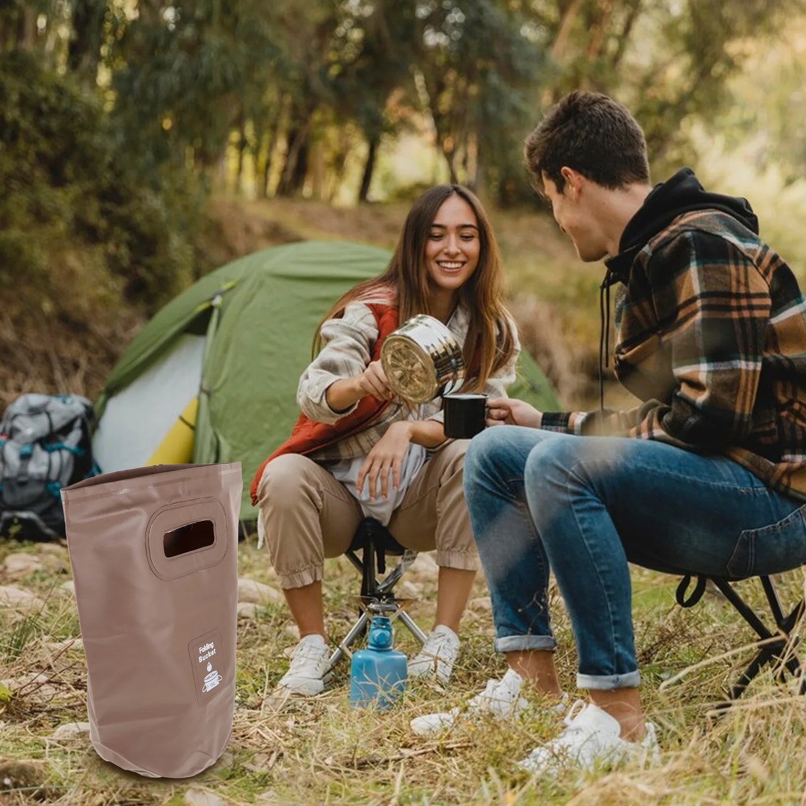 

Convenient Camping Bucket Folding Foldable Water Container Automatic Fishing Waterproof Coating