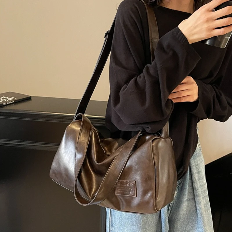 

Korean fashion retro underarm bag trend solid color tote bag students class large capacity shoulder crossbody women's bags