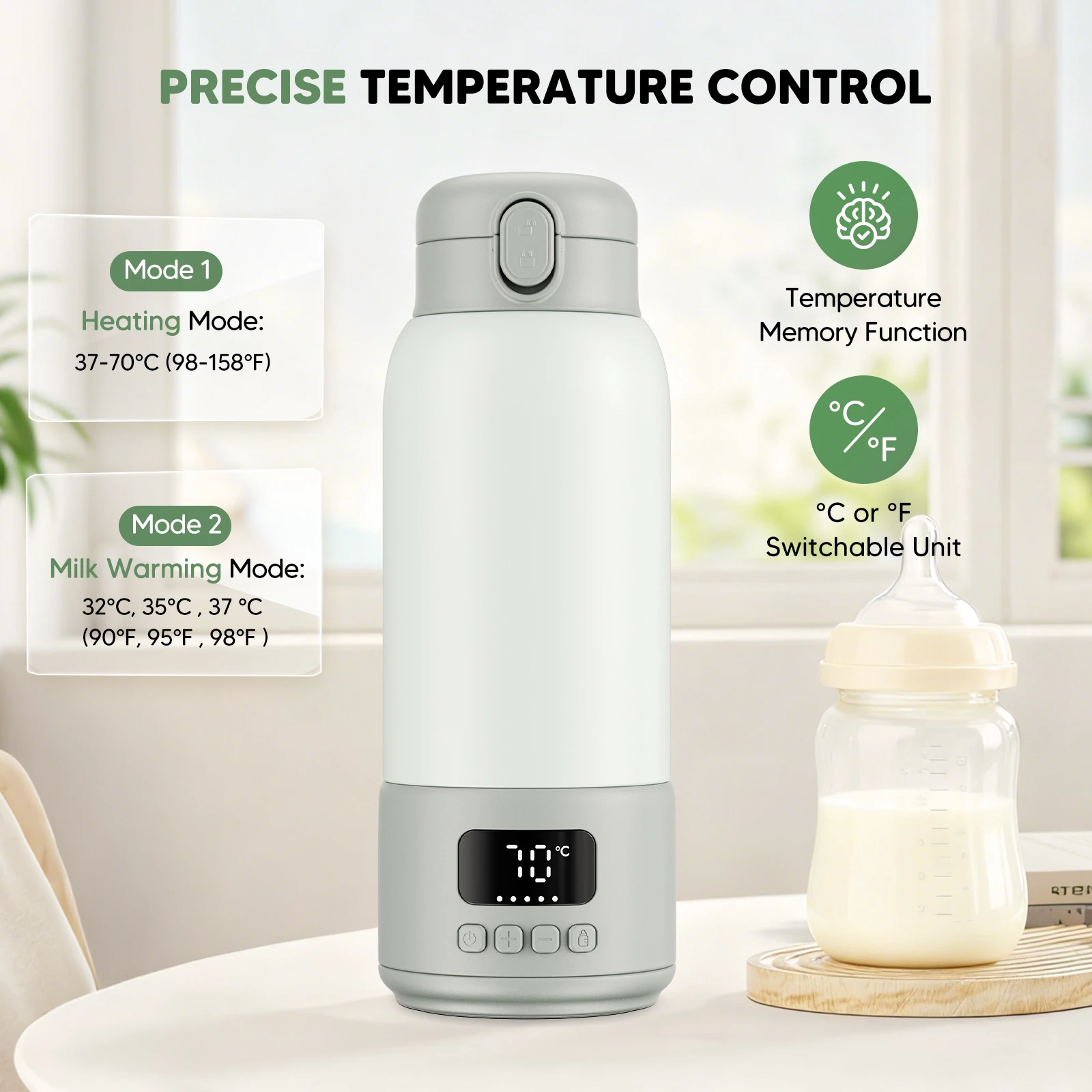 Verbesserte 500ml Kapazität Tragbarer USB-Milch- und Wasserwärmer für Babys, Schnellheizung Eingebauter Akku Kabelloser Sofort-Wasserwärmer