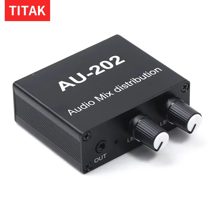 1PC Stereo Mixer Audio Distributor For Headphone External Power AMP Volume Independent Control DC5-19V 2 Inputs 2 Outputs AU 202