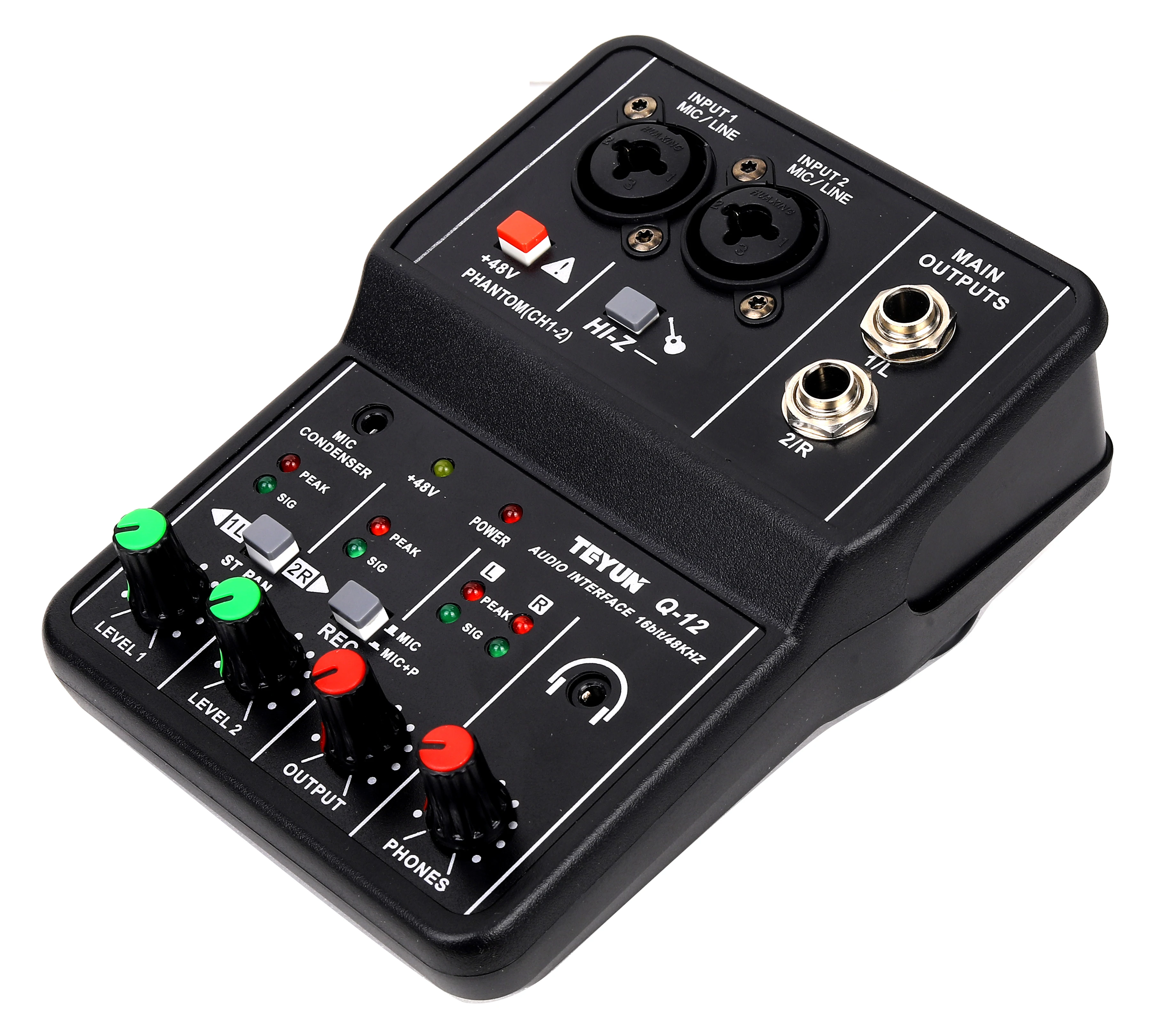 TEYUN Q-12 Professional Audio Sound Mixer with Monitor Electric Guitar Live Broadcast Recording for Studio Singing Computer PC