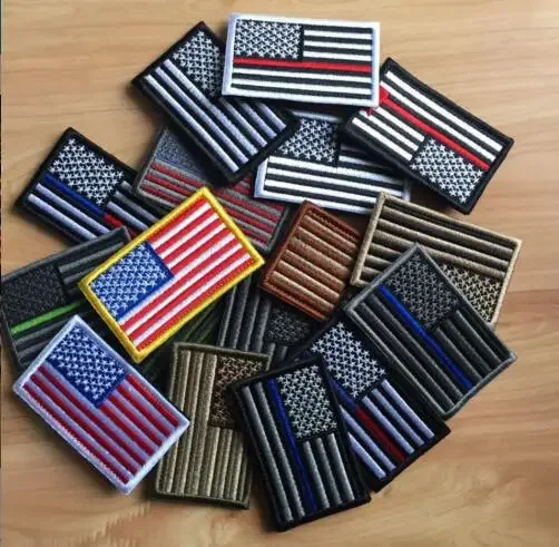 Haft na rzepy Naszywka z flagą USA Wielokolorowe gwiazdy i paski Baner Magic Tape Odznaki taktyczne Niebieskie czerwone zielone linie Flagi USA