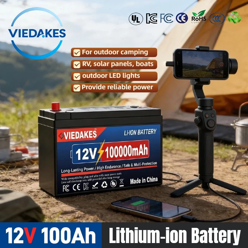 

Rechargeable 12v lifepo4 battery 100Ah - High Capacity for RV Solar Panel Camping Reliable Power Supply
