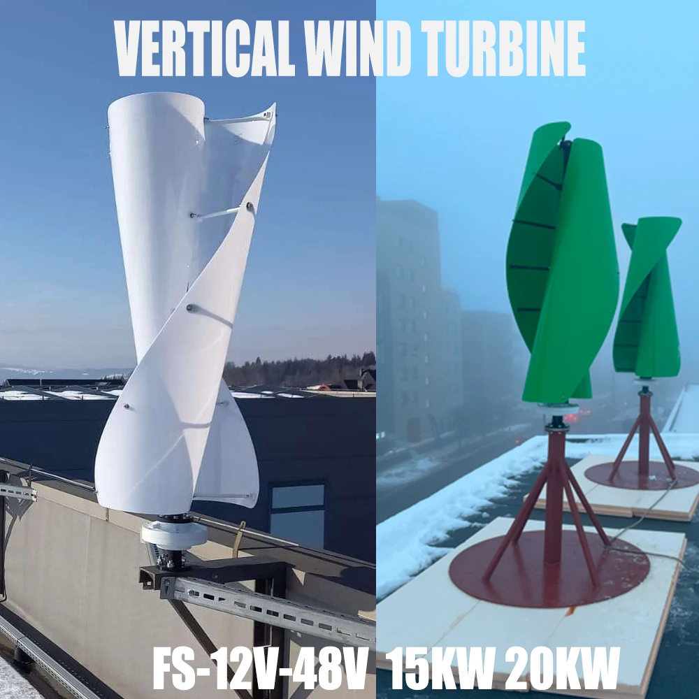 2026 High Annual Output Easy Installation Low Start up Speed 48V/24V/12V 15Kw 20Kw Vertical Spiral Wind Turbine