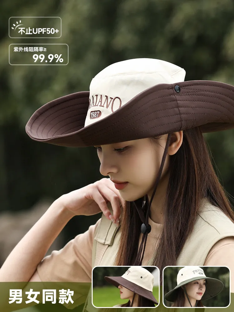 American cowboy hat sun protection hat women's retro Japanese bucket hat big brim hiking camping shade