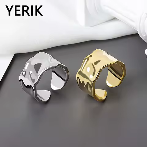 Yerik Silver Color Irregular Handmade Ring for Women Men Creative Geometric Wide Anillos Jewelry Gifts Size 16.5Mm Adjustable