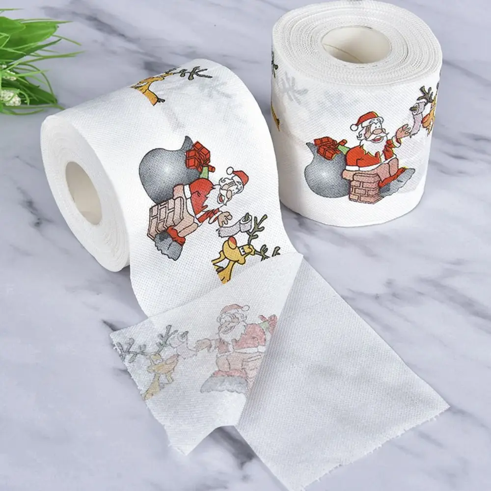 Papel higiénico navideño de 10x10cm, patrón temático navideño, estampado de Papá Noel, servilleta de papel para mesa, rollo de pañuelos decorativo