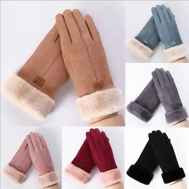 

New Fashion Gloves Autumn Winter Cute Furry Warm Mitts Full Finger Mittens for Women Outdoor Elegant Female Gloves Screen