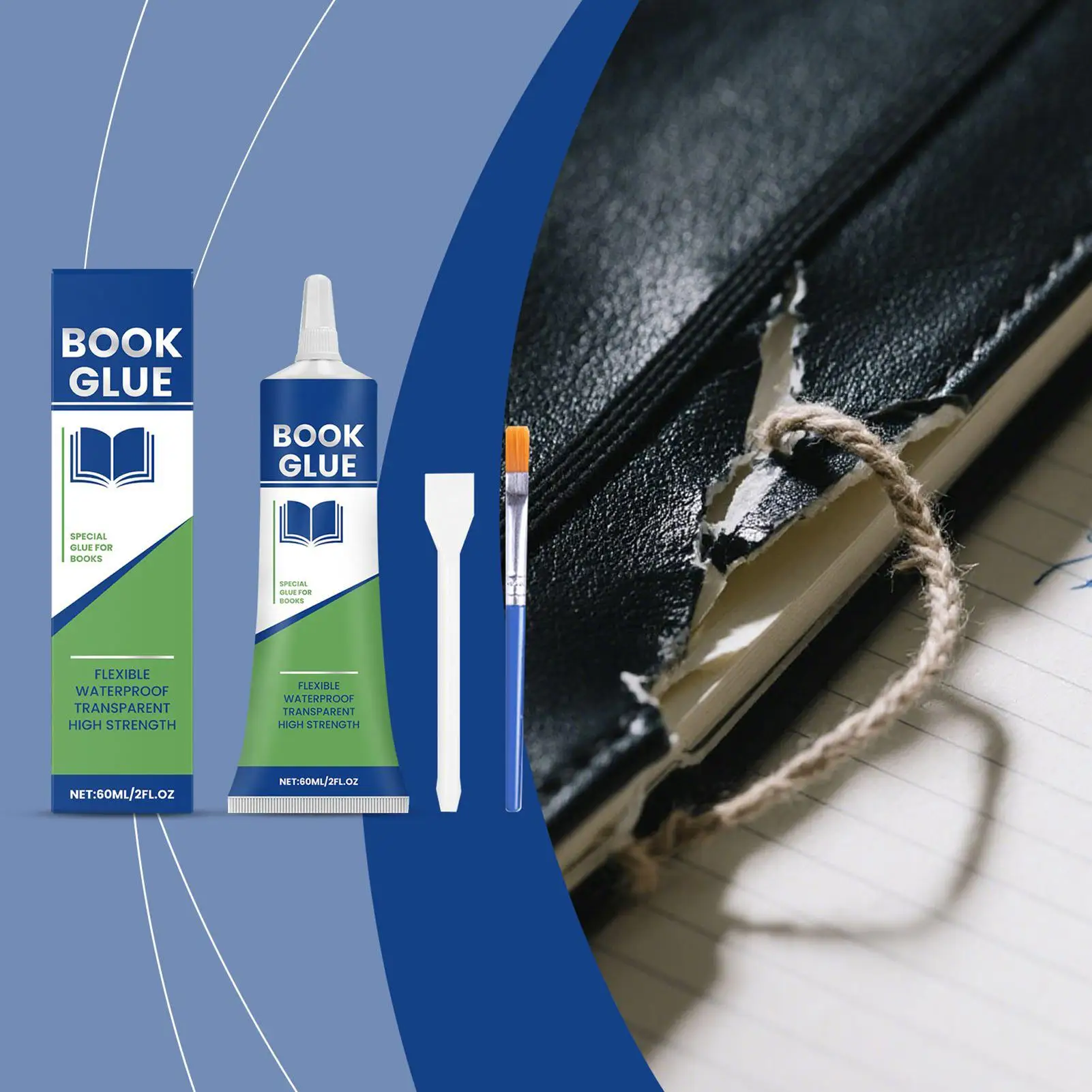 60ml Book Repair Glue Transparent Adhesive Kit DIY Paper Crafts Book Student Stationery Binding Textbook Diary Crafts DIY