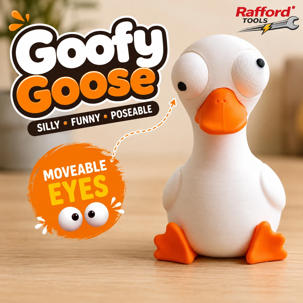 Rafford Funny Goofy Goose Desk Toy with Moveable Eyes  Cute Duck Figurine Desktop Decor Stress Relief Gift