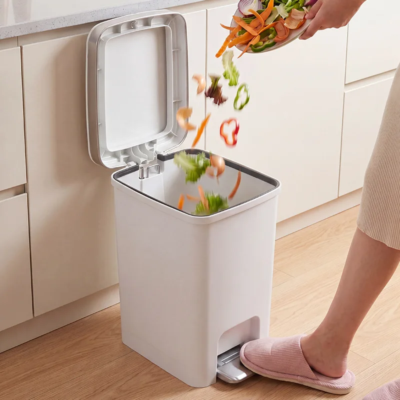 HYS household trash can, kitchen pedal with lid, plastic sanitary bucket, commercial office, high value, no bending paper basket