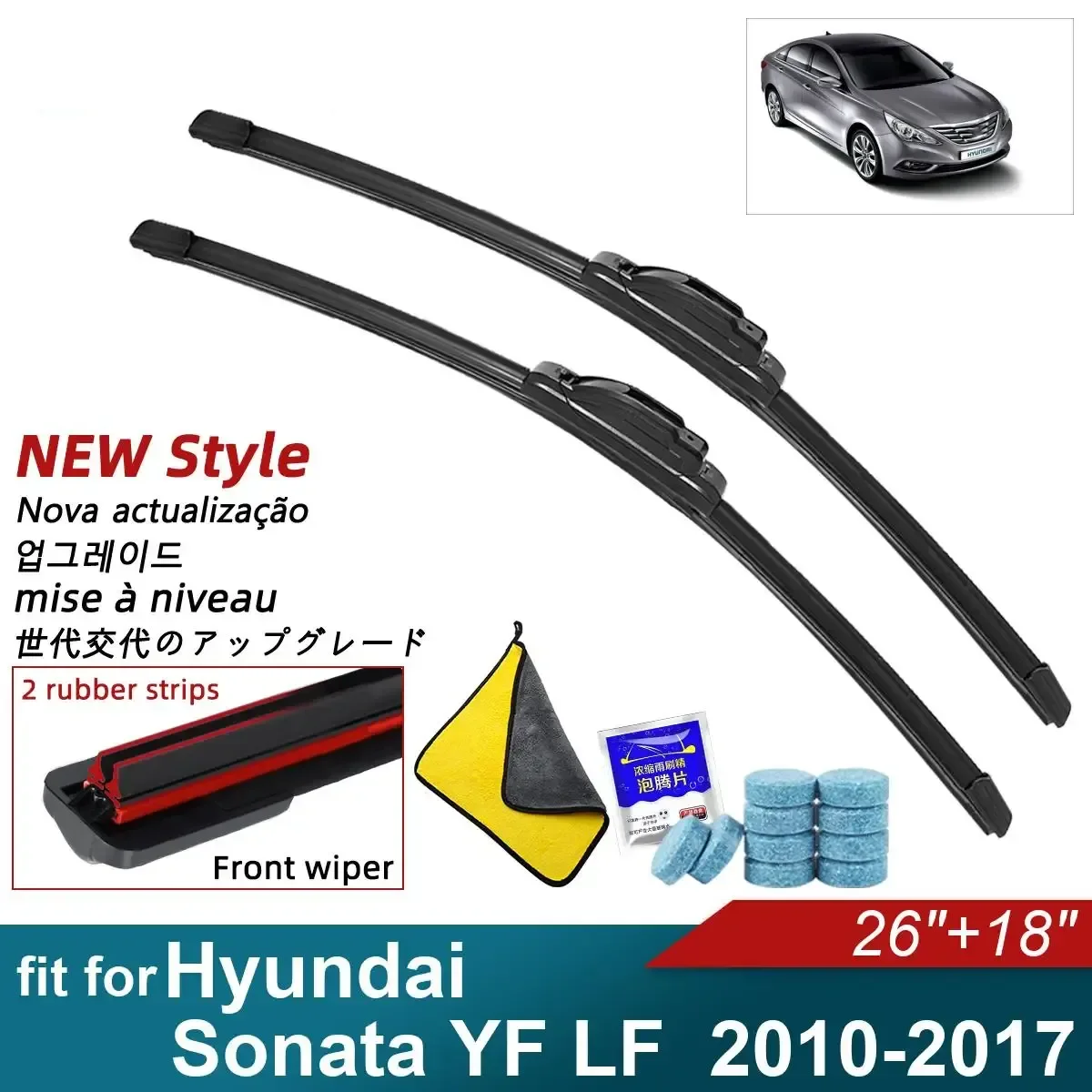 

Double Rubber Car Wiper Blades for 2010-2017 Hyundai Sonata YF LF Front Rear Windscreen Windshield Wipers Accessories