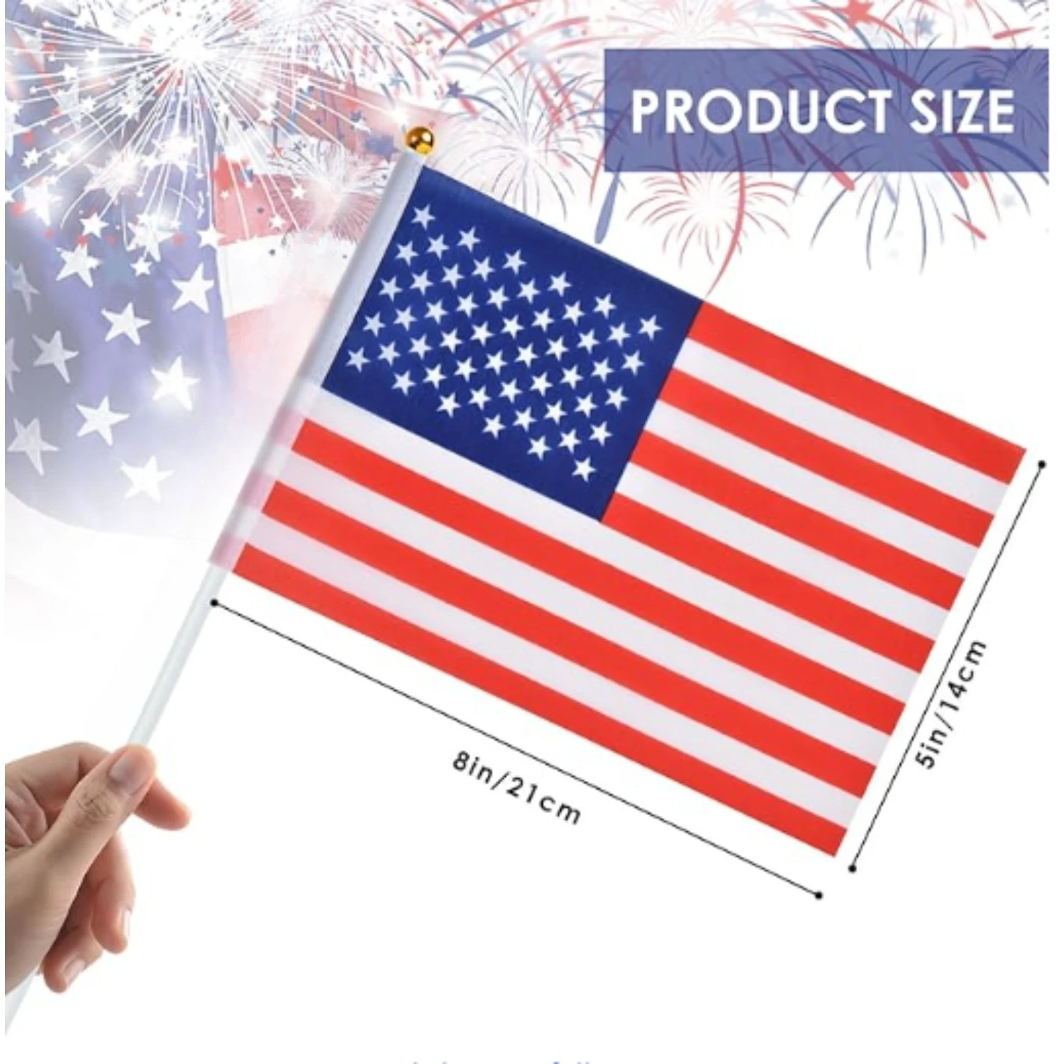 10PCS American Stick Flags Hand Waving Flag USA 5x8 Inch Handheld Mini Flag Flagpole 30cm American Independence Day Home Decor