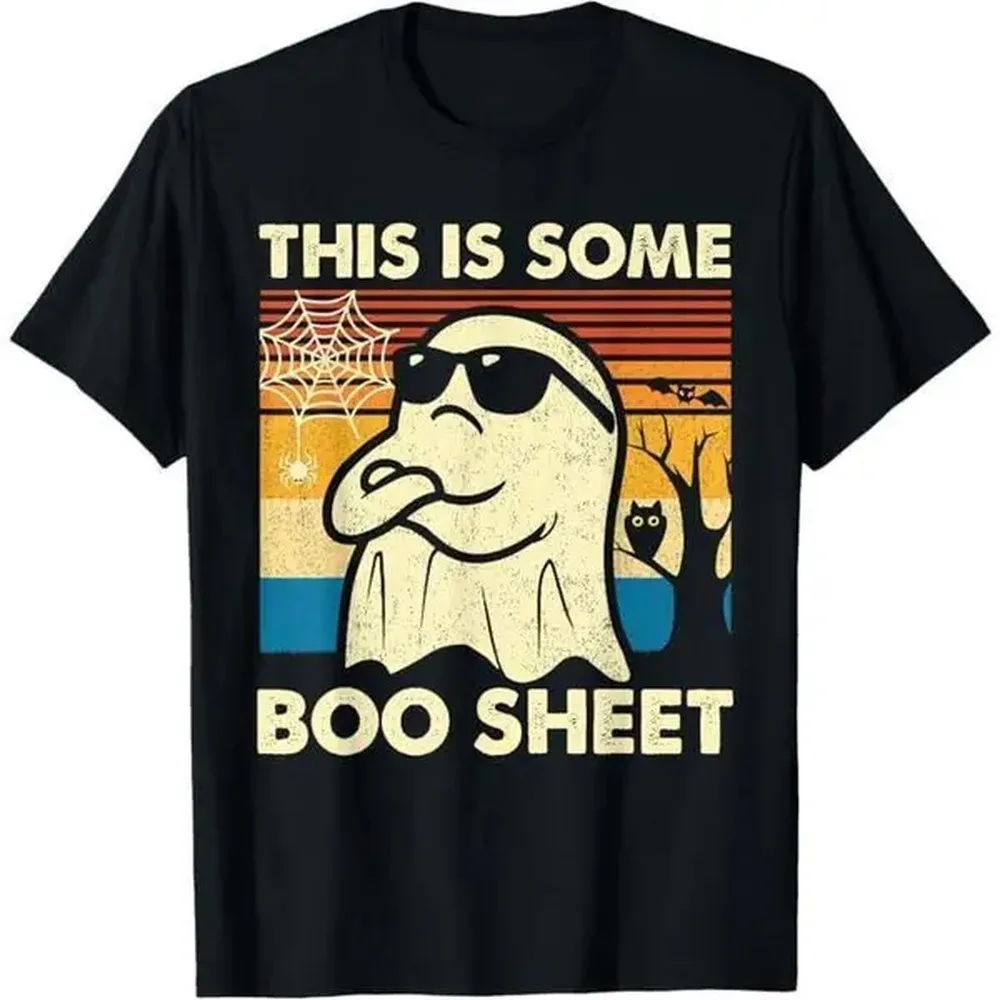 This Is Some Boo Sheet Ghost Vintage Graphic T‑Shirt Unisex Retro Funny Halloween Print Casual Cotton Short Sleeve Streetwear Tops for Men Women Halloween Gift