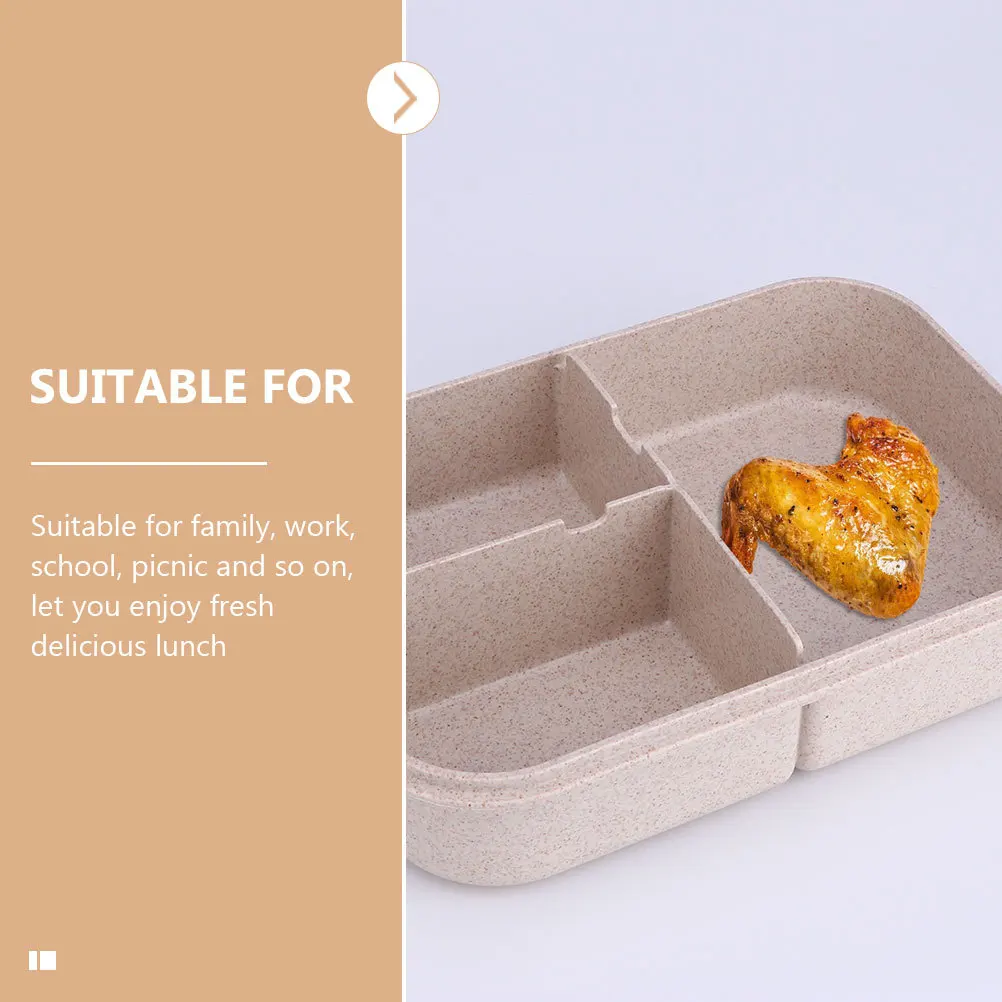 

1Set Straw Fiber Bento Lunch Box Divided Portable Lunch Storage Box with Fork for School Office Picnic Food Container