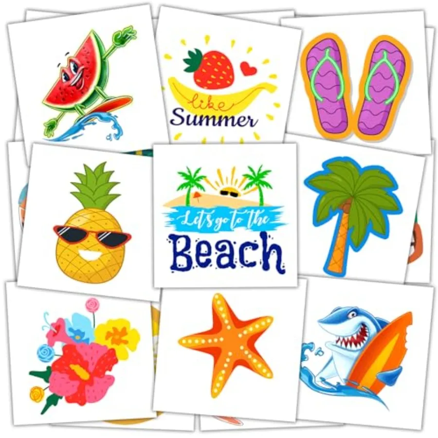 Tatuajes Temporales para Fiestas de Verano en la Piscina o la Playa, 102 Estilos de Tatuajes Temporales con Temática Tropical Hawaiana para Adolescentes y Adultos, Resistentes al Agua