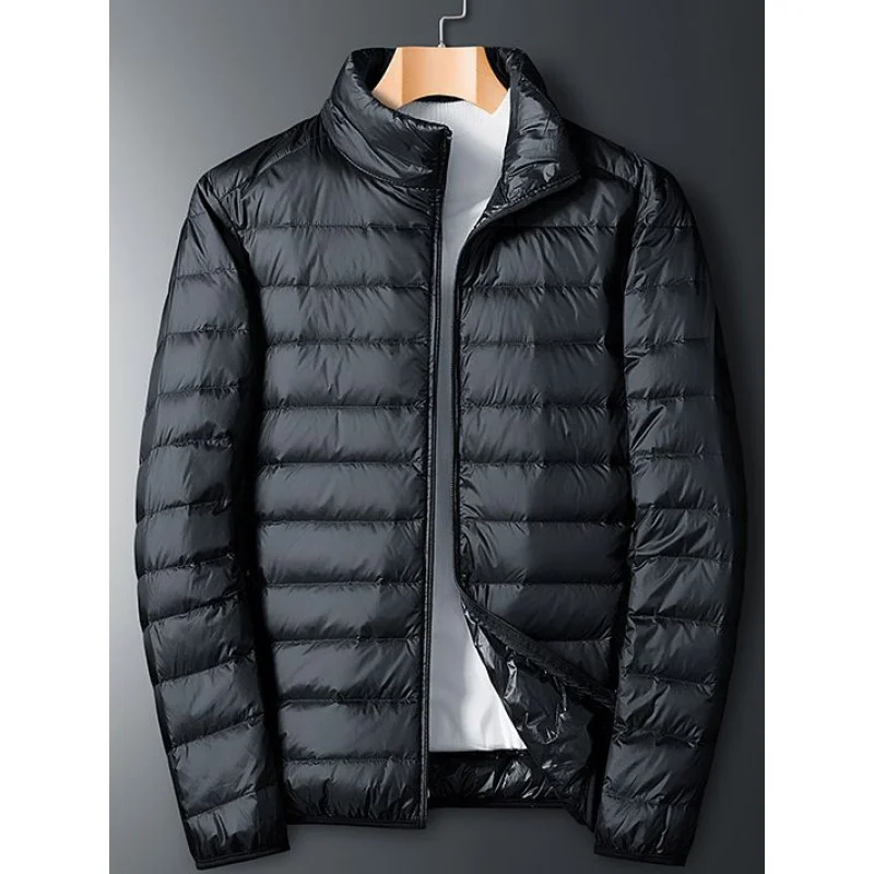 

Lightweight White Duck Down Jacket Men, Winter Large Size Loose Fit Youth Short Outdoor Sports Stand Collar Warm Coat